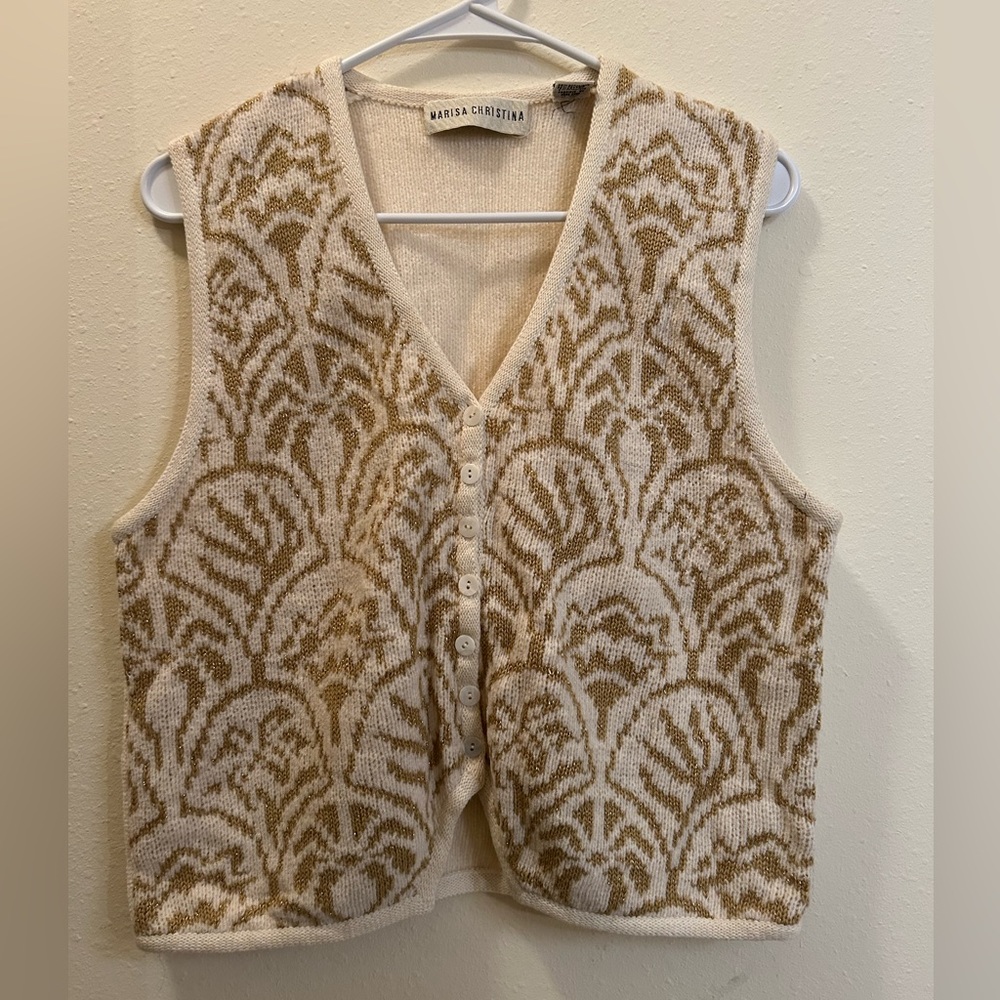 (M) Official Authentic Vintage 90s Gold/White Marisa Christina Sweater Vest